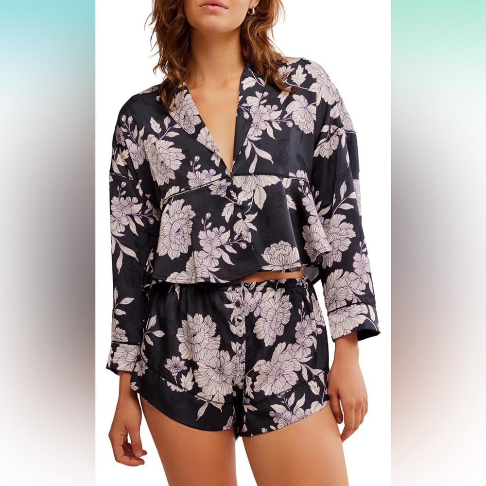 NWT Free People Women's Beauty Sleep Pajama Set in Dusk Combo